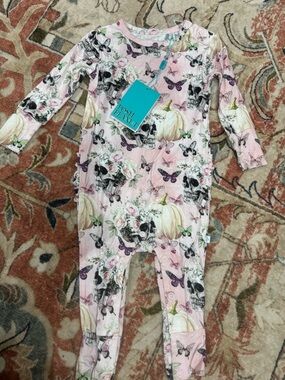 Posh Peanut Pink Butterfly & Floral Ruffle Footie